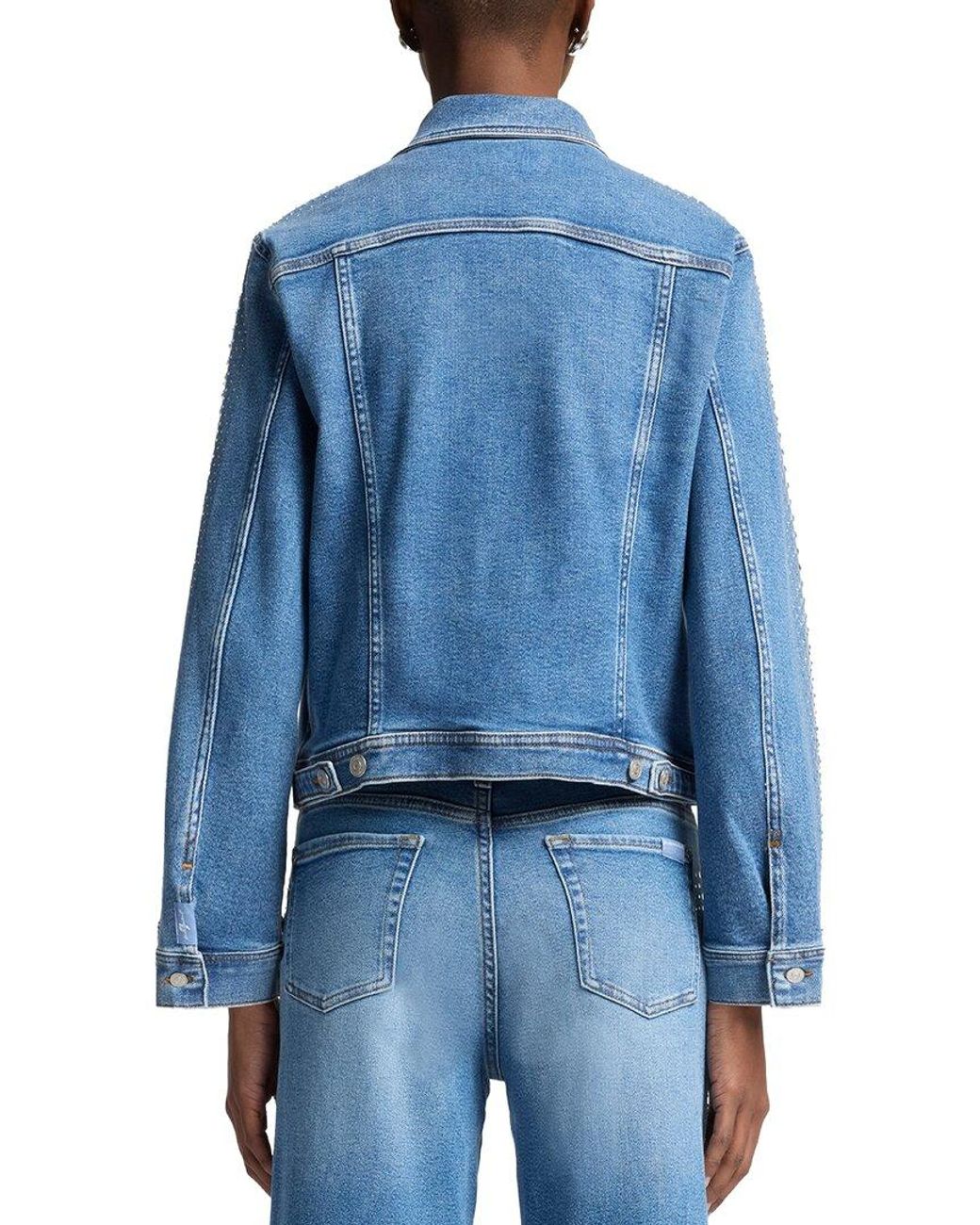 7 For All Mankind Blue Adi Embellished Jean Trucker Jacket