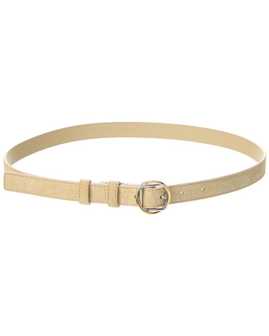 Jacquemus White Salon Thin Croc-Embossed Suede Belt