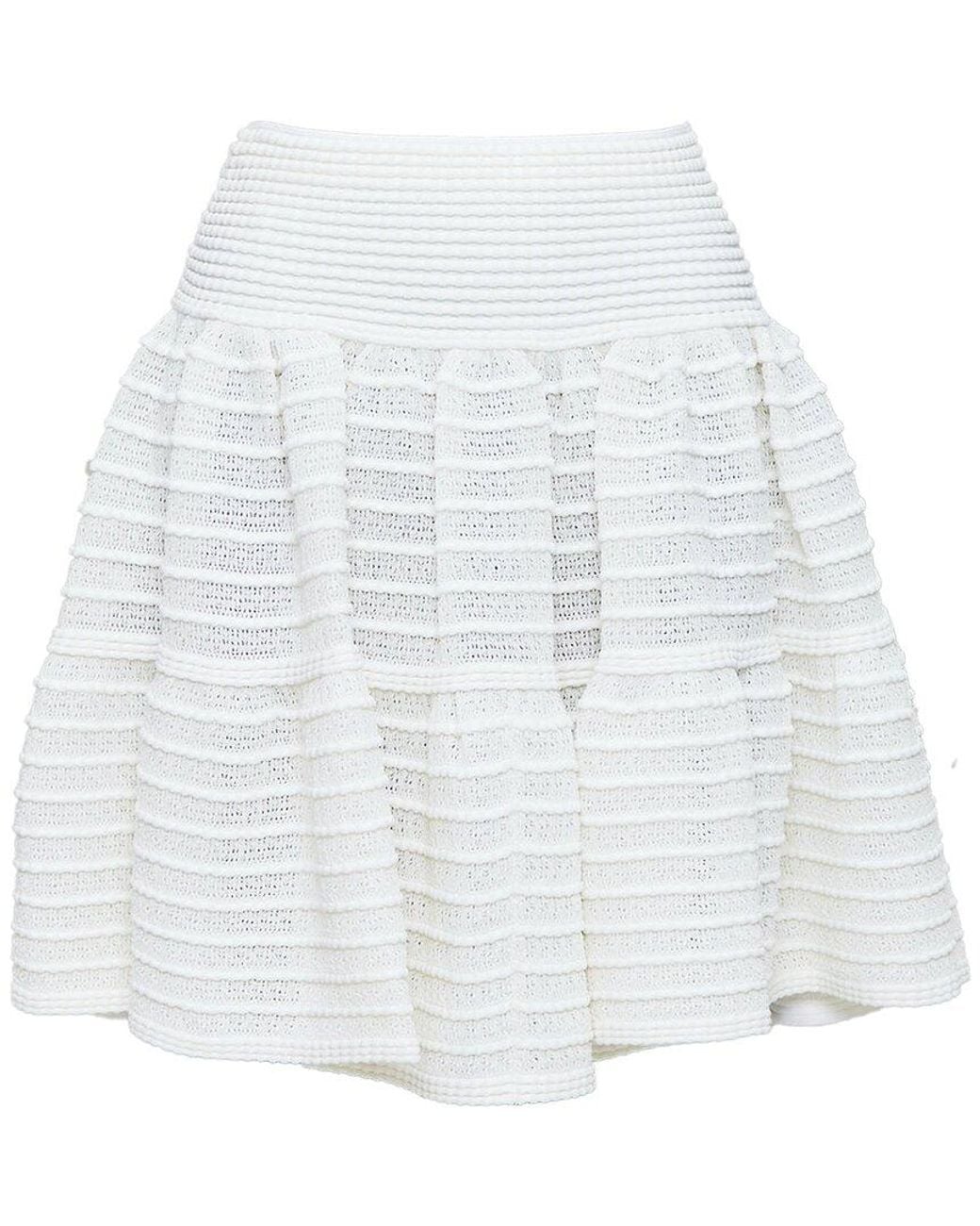 Alaïa White Alaïa Tiered Horizontal Knit Flared Skirt, Size Fr (Authentic Pre-Loved)