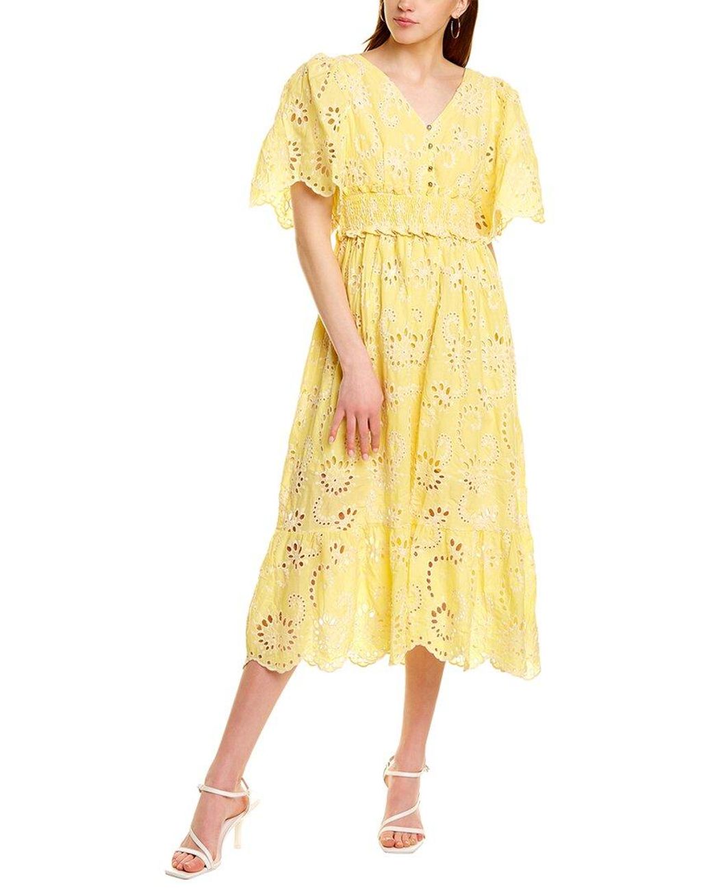 Beulah Eyelet Midi Dress in Yellow | Lyst