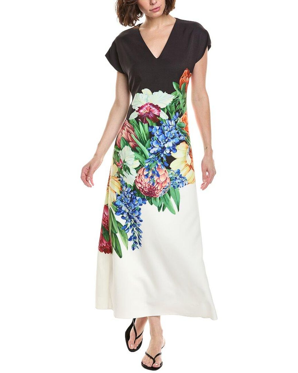 Tahari White The Iris Spring Meadow Maxi Dress