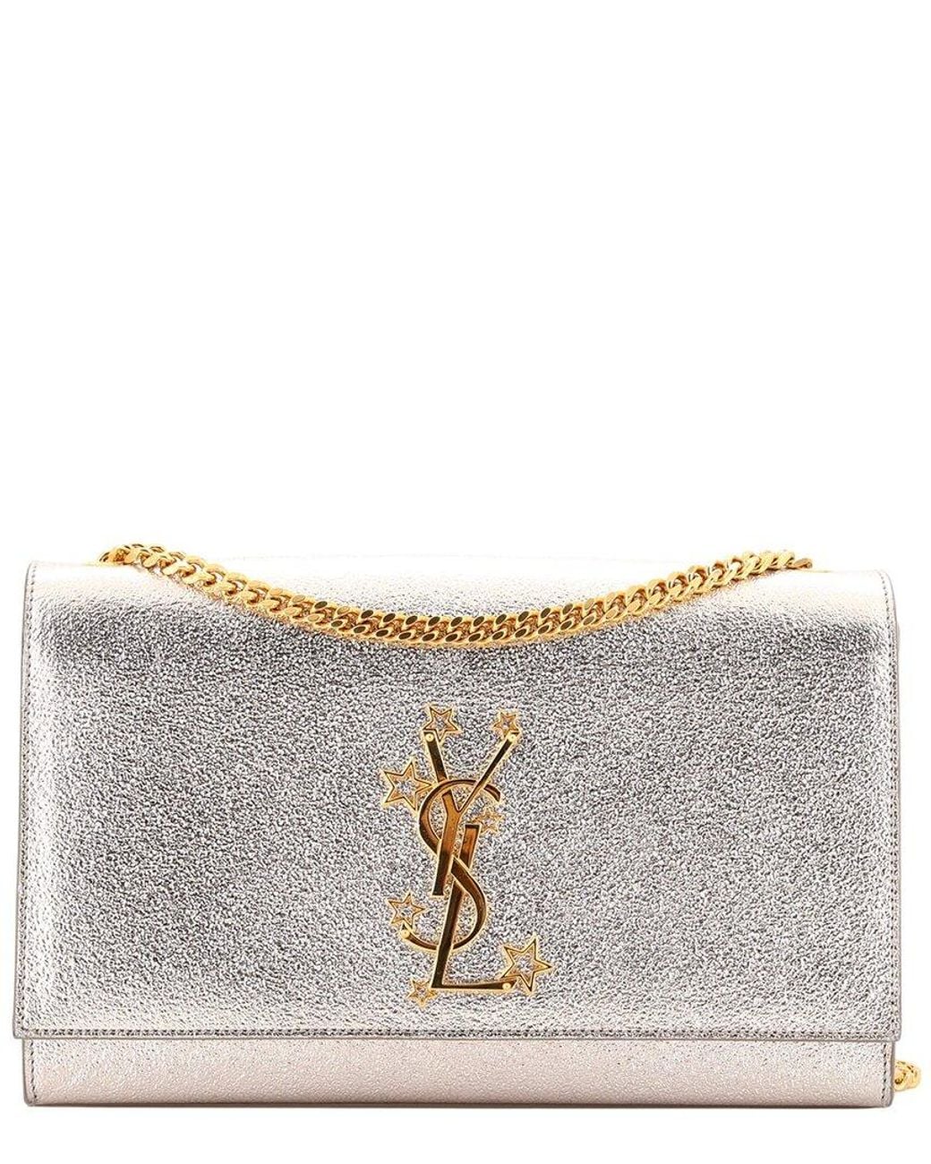 Saint Laurent Gray Metallic Sheep Leather Classic Monogram Stars Crossbody Medium (Authentic Pre-Loved)