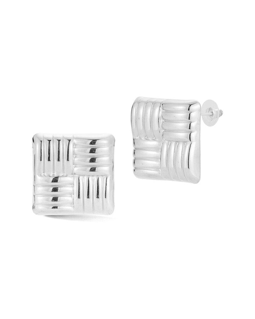 Glaze Jewelry White Plated Bold Quilted Square Stud Earrings
