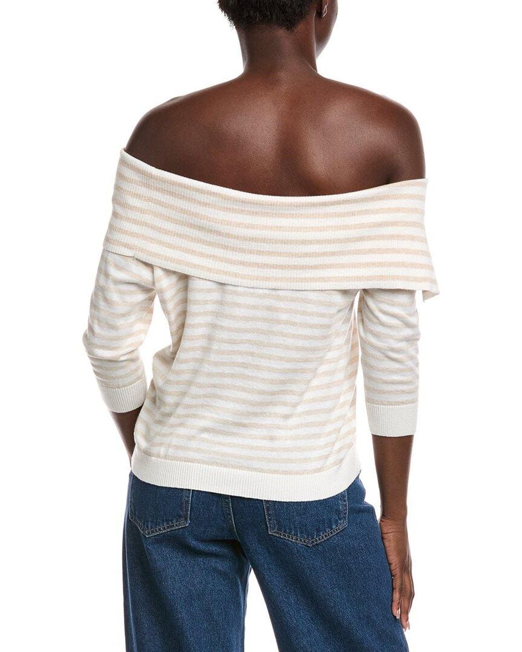 Minnie Rose White Off-The-Shoulder Cashmere-Blend Sweater