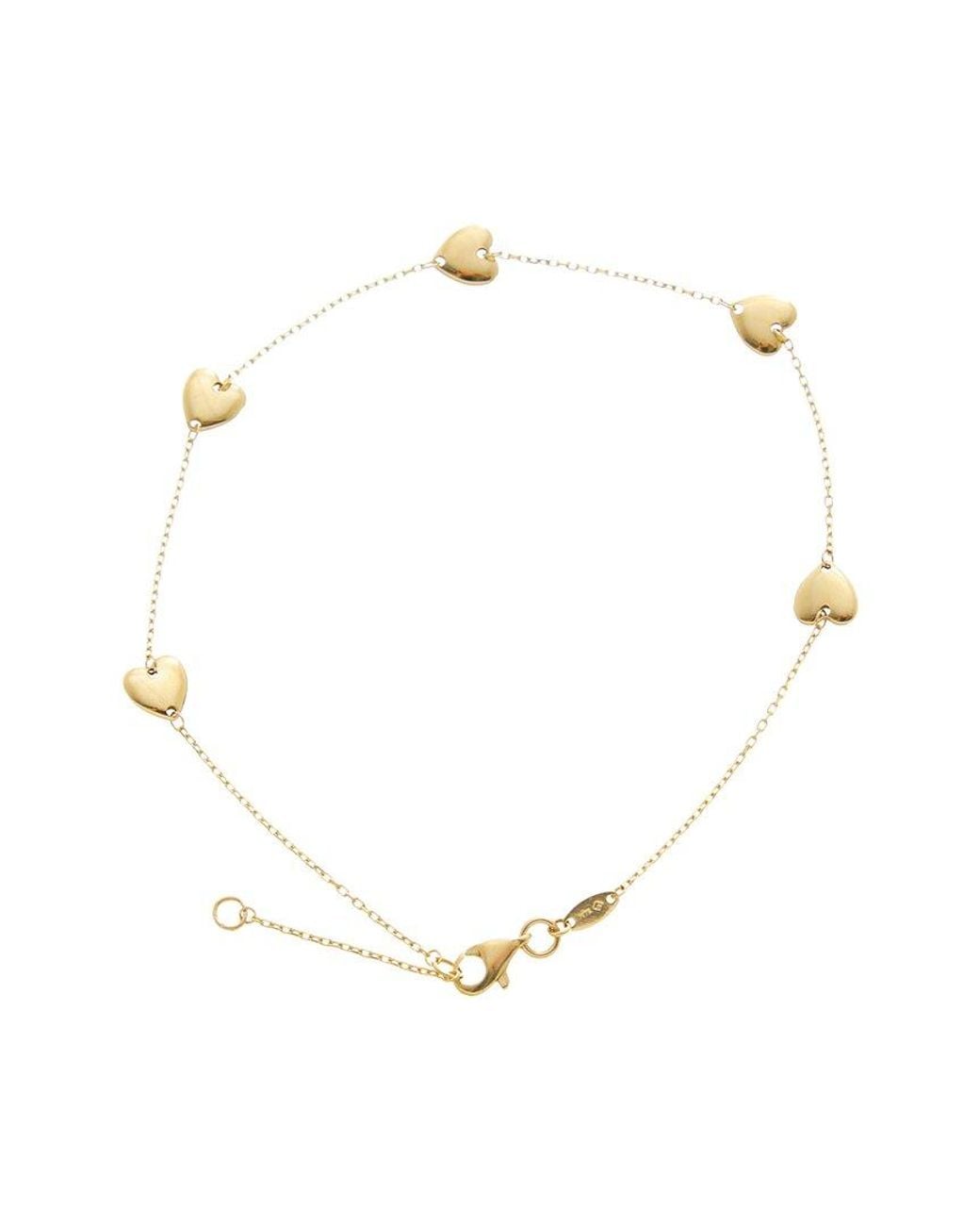 Italian Gold White 14K Heart Station Adjustable Length Anklet