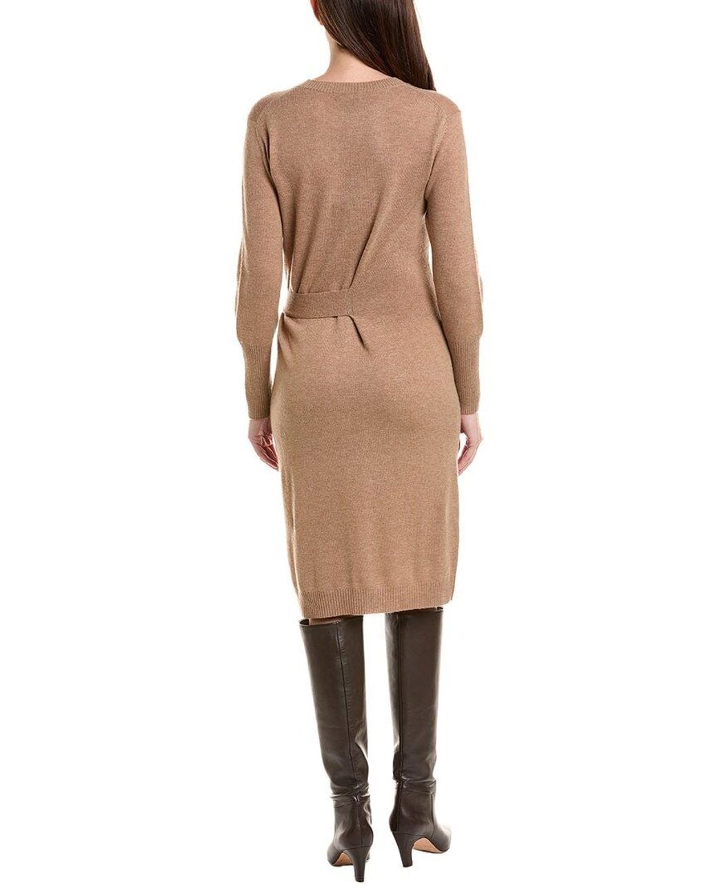 Forte Natural Waist Tie Crewneck Wool & Cashmere-Blend Sweaterdress