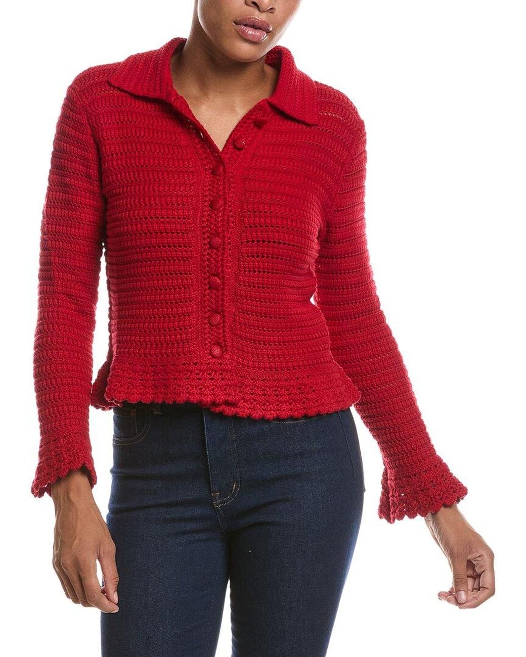 Madewell Red Pointelle Knit Peplum Cardigan