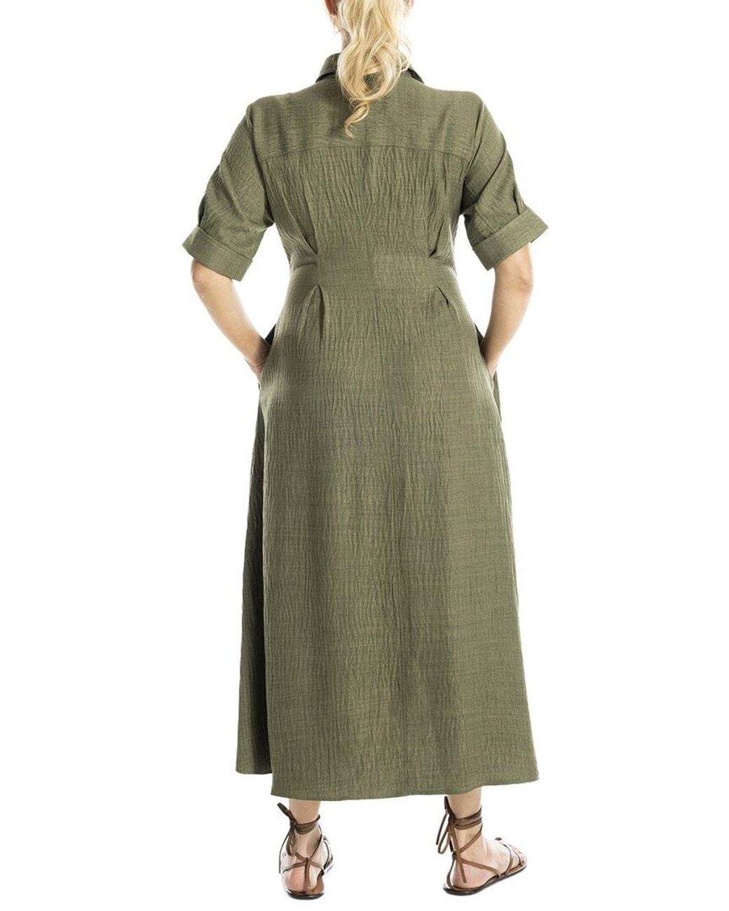Max Studio Green Large Roll Sleeve Belted Dress