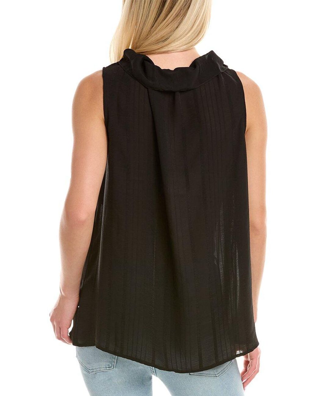 PEARL BY LELA ROSE Black Striped Halter Top