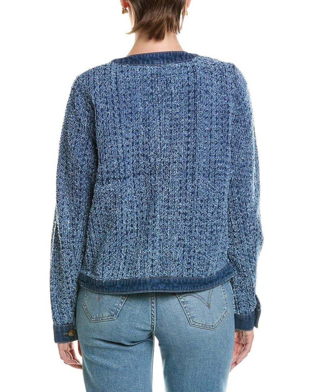 Tommy Bahama Blue Perforated Tweed Crop Denim Jacket