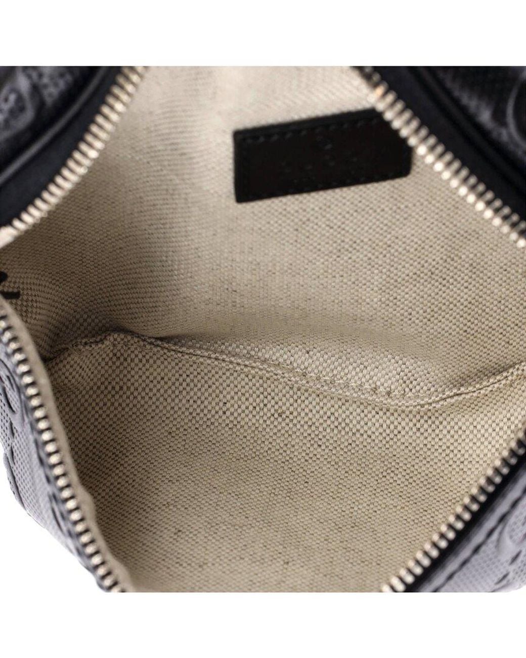 Gucci Black Gg Embossed Perforated Leather Belt Bag Small (Authentic Pre- Loved)