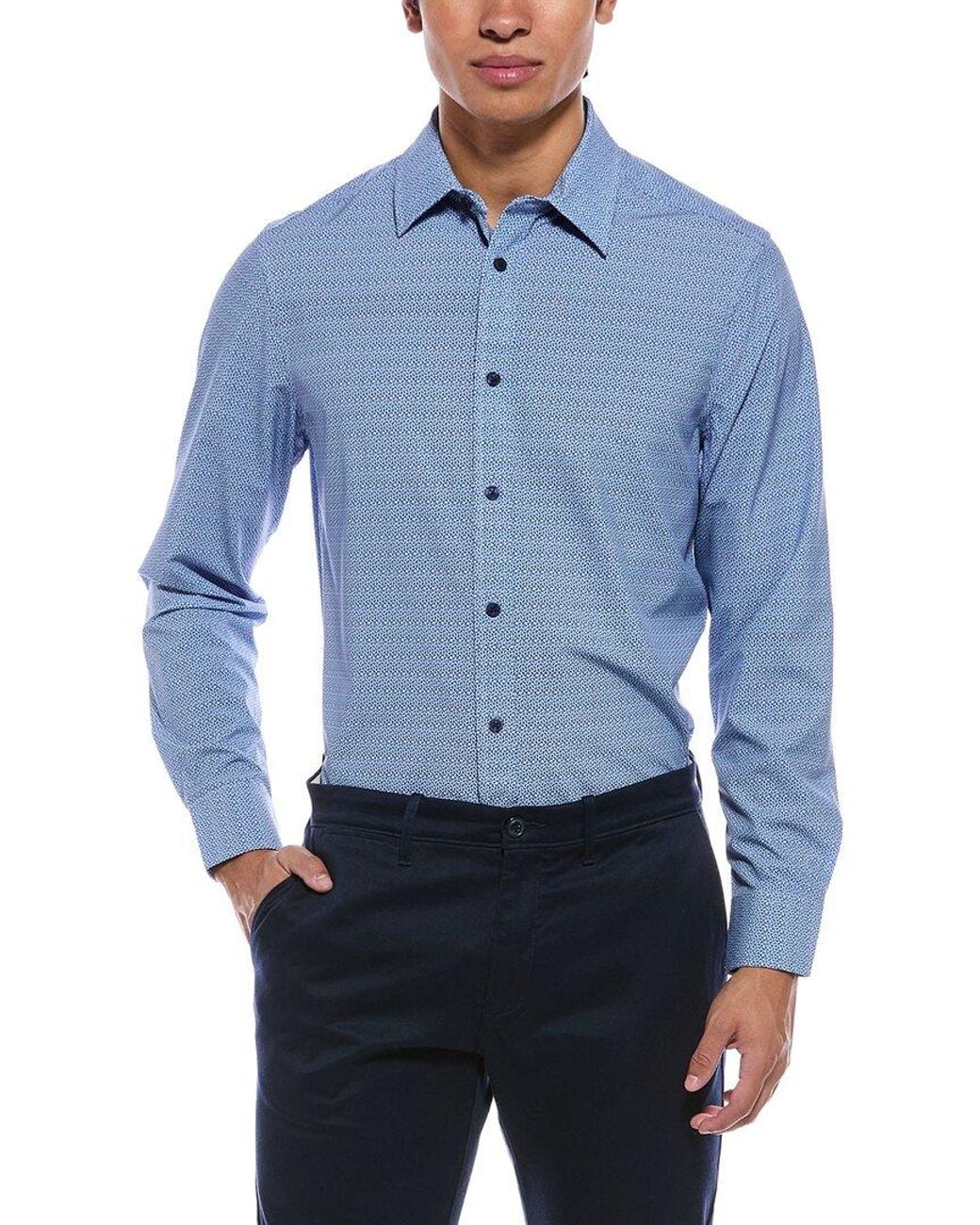 Report Collection Blue 4-Way Printed Woven Sport Shirt for men