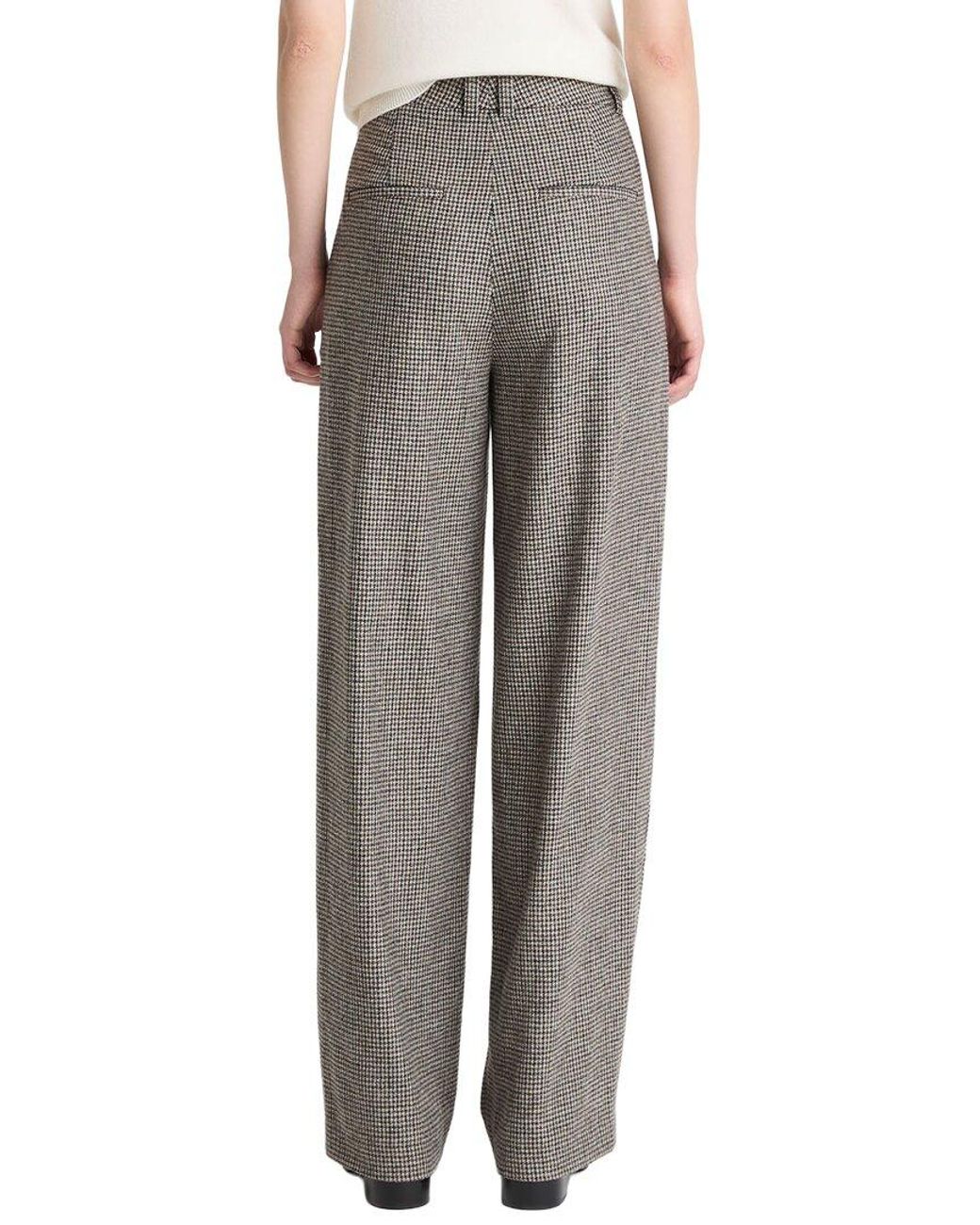 Vince Gray High Rise Wool Blend Houndstooth Wool-Blend Trouser