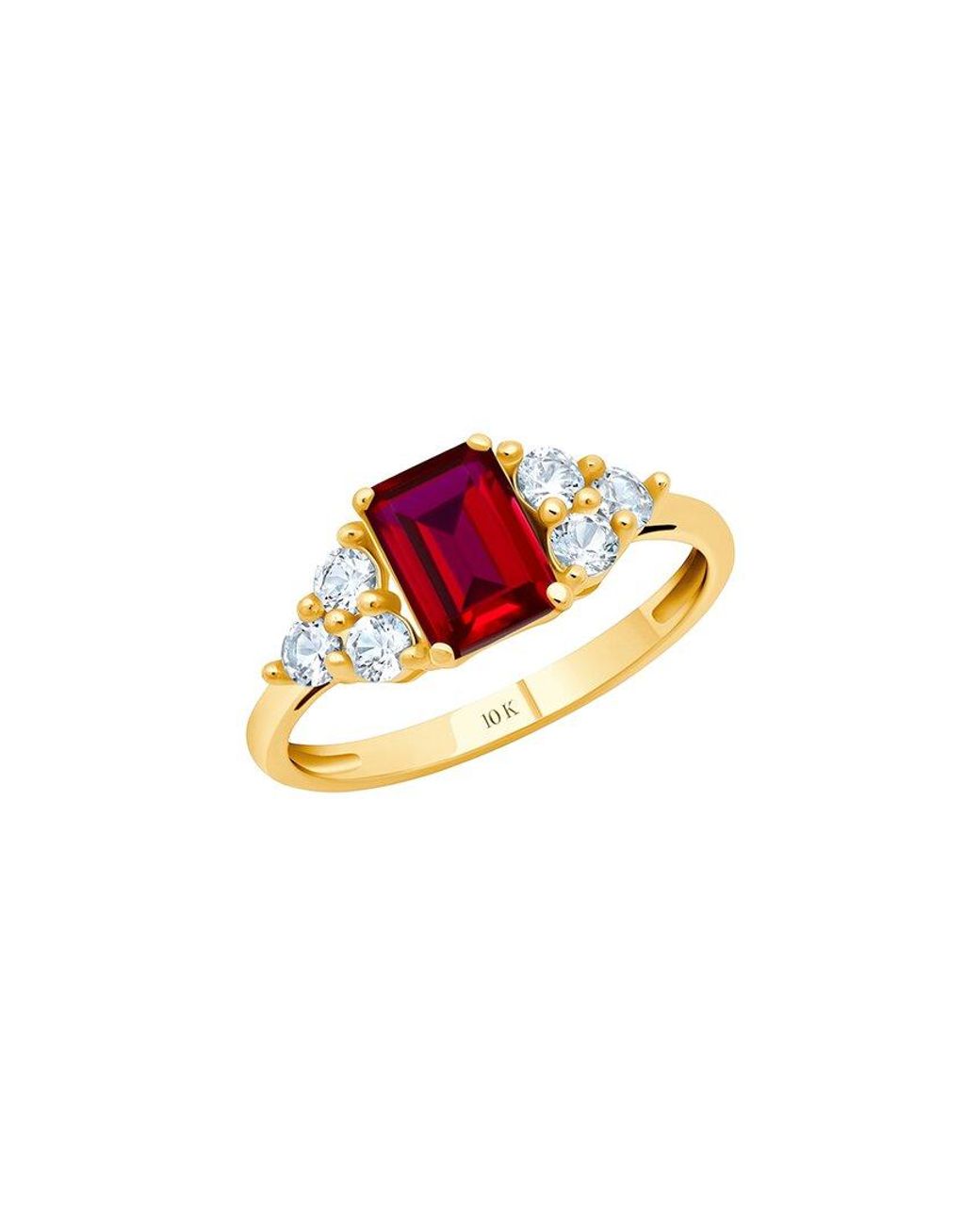 MaxColor Multicolor 10K 1.00 Ct. Tw. Lab-Grown Ruby Halo Ring
