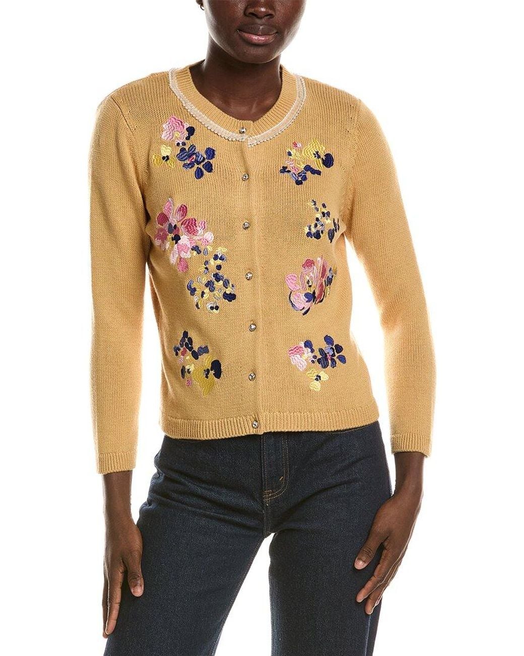 tyler boe Brown Flora Embroidered Wool-Blend Cardigan