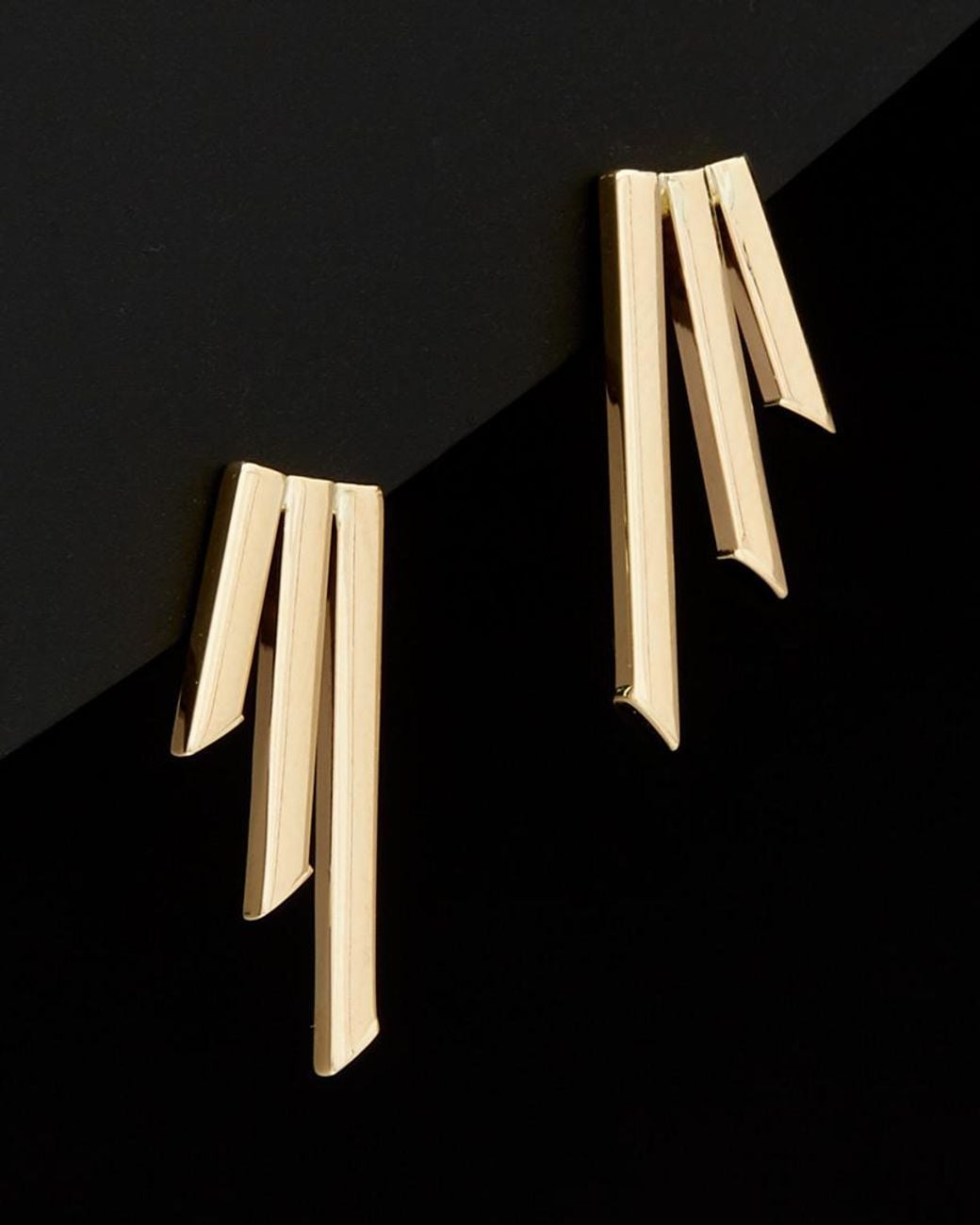 Italian Gold Black 14K Graduated Triple Bar Earrings