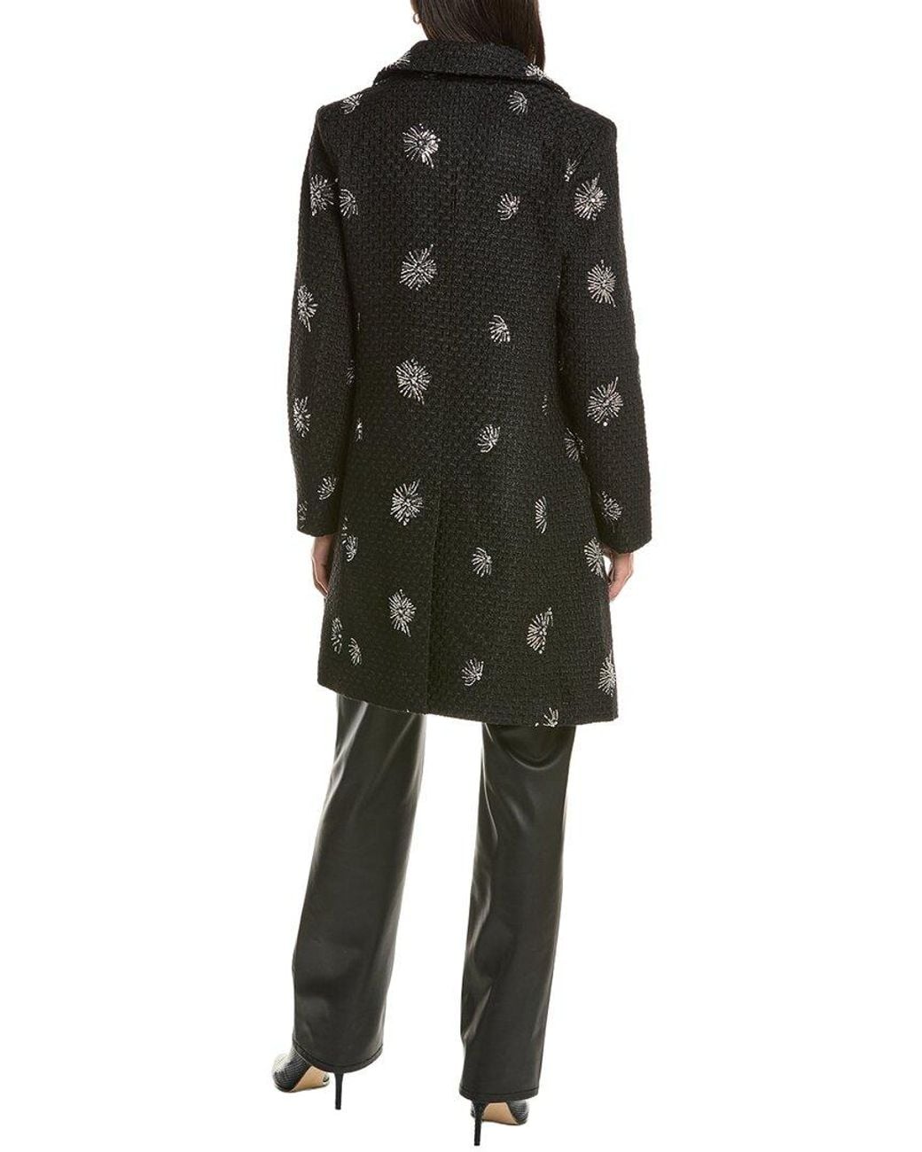 Cece Black Sequin-Embellished Wool-Blend Coat