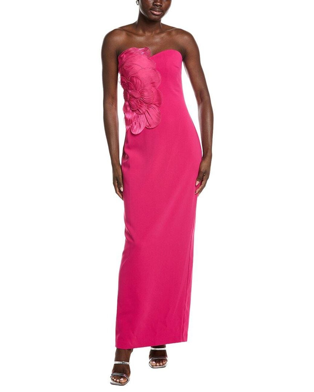 Badgley Mischka Pink Flower Applique Gown