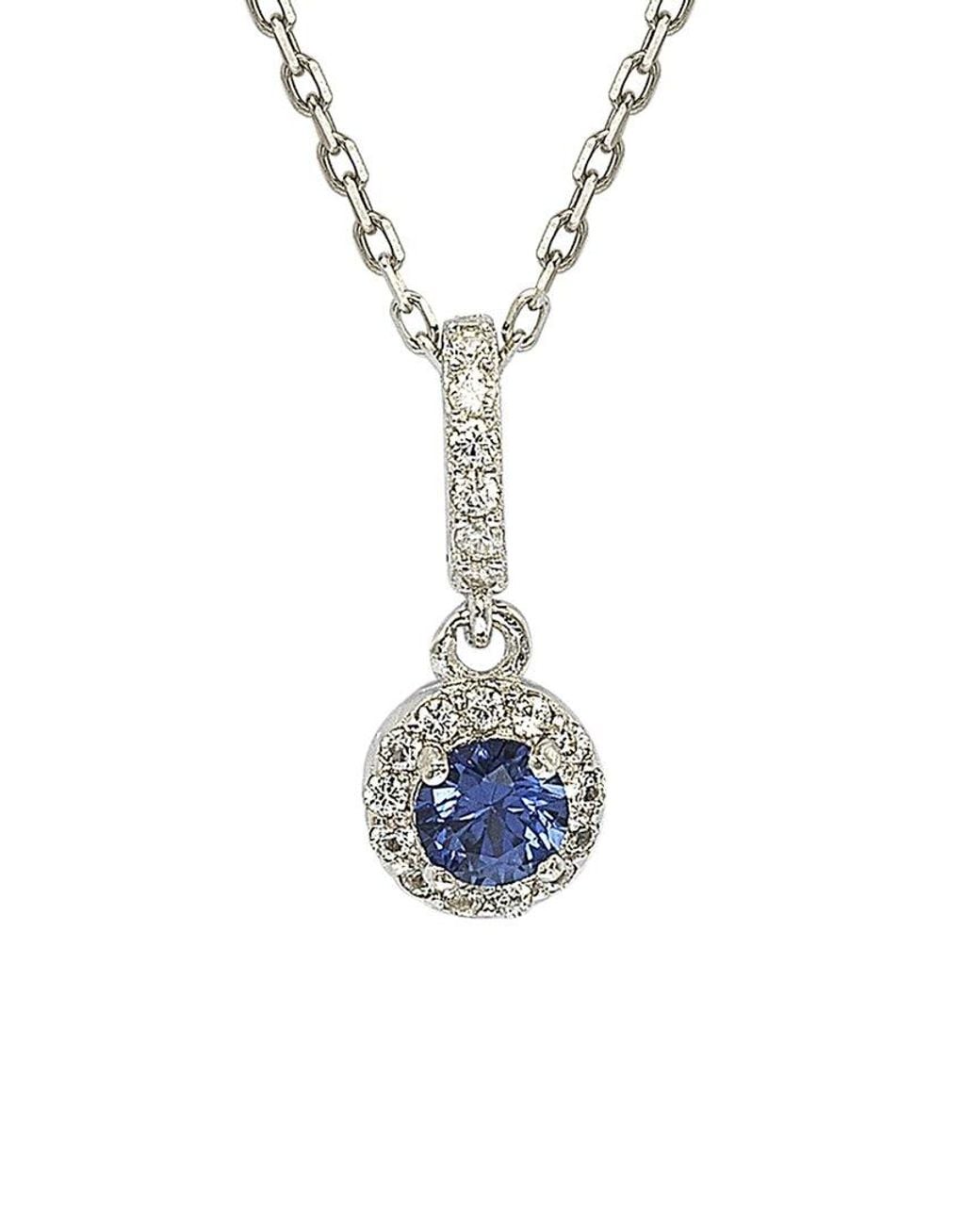 Suzy Levian Blue Silver Diamond & Sapphire Pendant Necklace