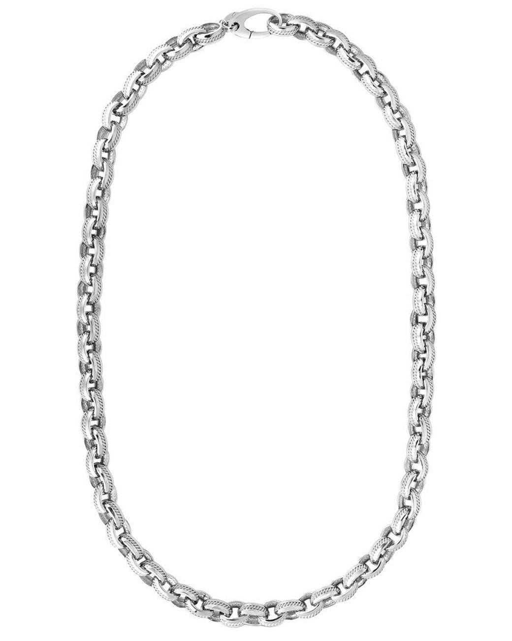 Italian Silver White Cable Inlay Rolo Chain Link Necklace