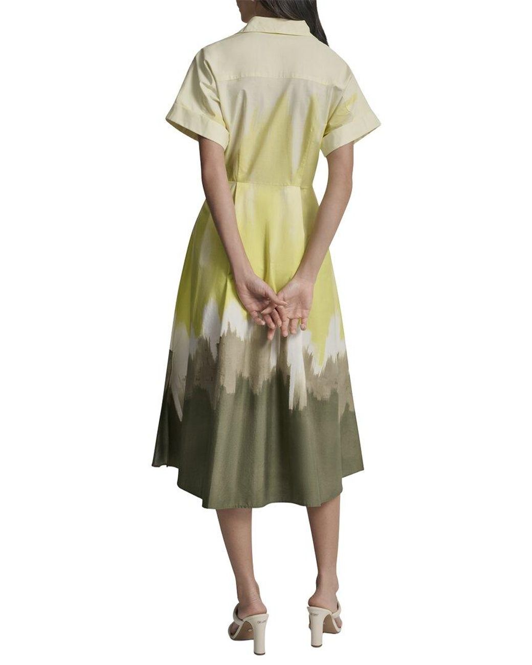 DKNY Green Printed Extended Sleeve Button-Down Dress