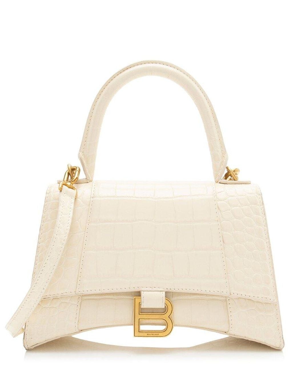 Balenciaga Natural Shiny Croc-Embossed Calfskin Hourglass Small Top Handle (Authentic Pre-Loved)