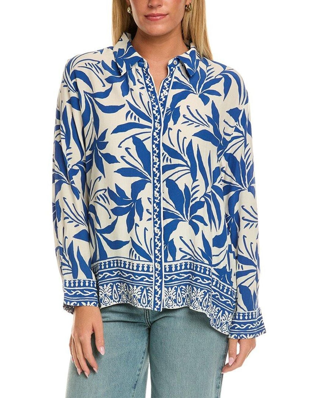 Velvet By Graham & Spencer Blue Sienna Long Sleeve Woven Top