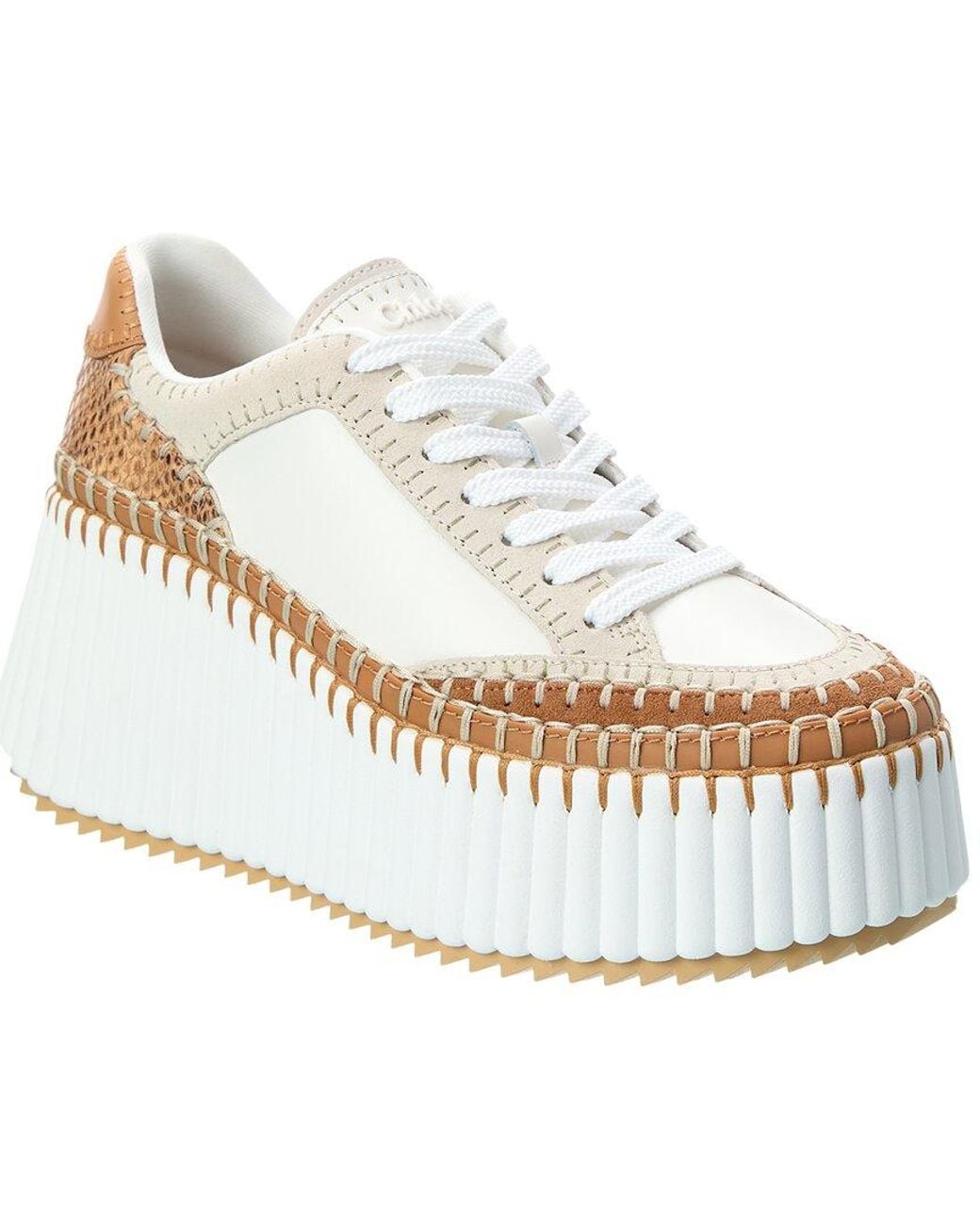 Chloé White Nama Leather Wedge Sneaker
