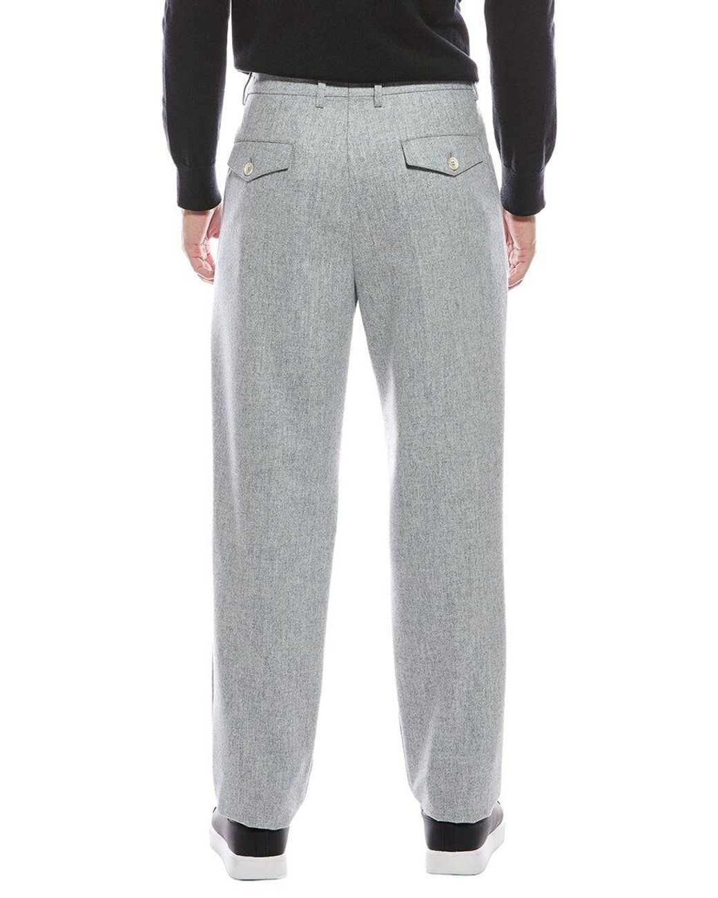 Brunello Cucinelli Gray Pleated Leisure Fit Wool Pant for men