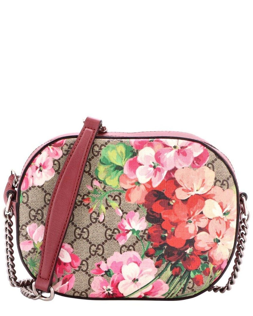 Gucci Red Blooms Print Gg Coated Canvas Chain Crossbody Mini (Authentic Pre- Loved)