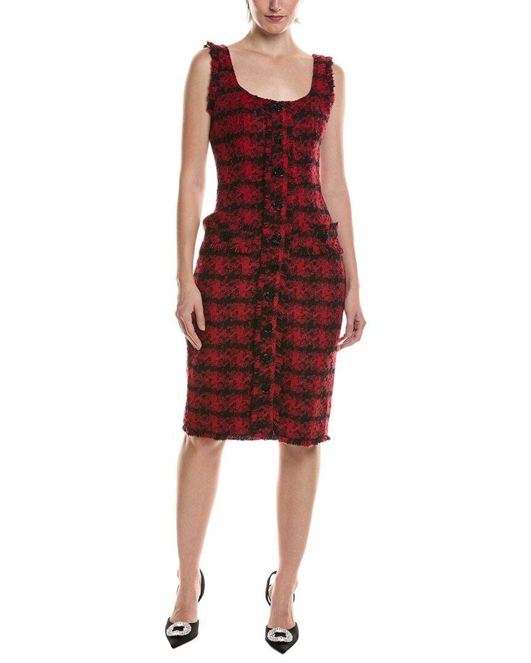 L'Agence Red Aya Wool-Blend Midi Dress