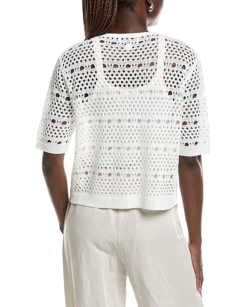 Joseph Ribkoff White Open Knit Tie Front Cardigan