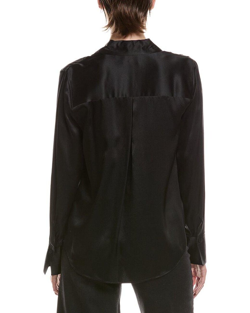 L'Agence Black Divya Pintuck Silk Tux Shirt