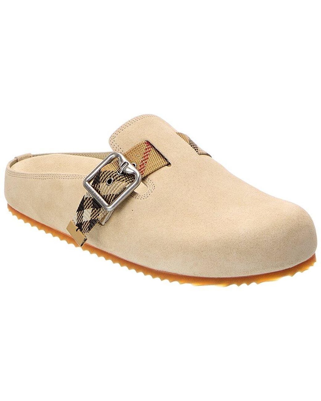 Burberry White Urchin Suede & Canvas Mule