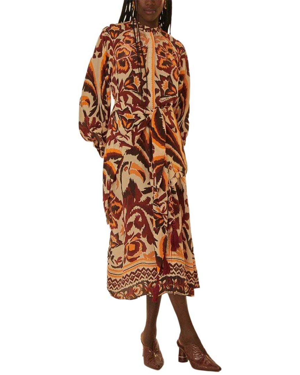 Farm Rio Brown Toucans Scarf Cream Maxi Dress