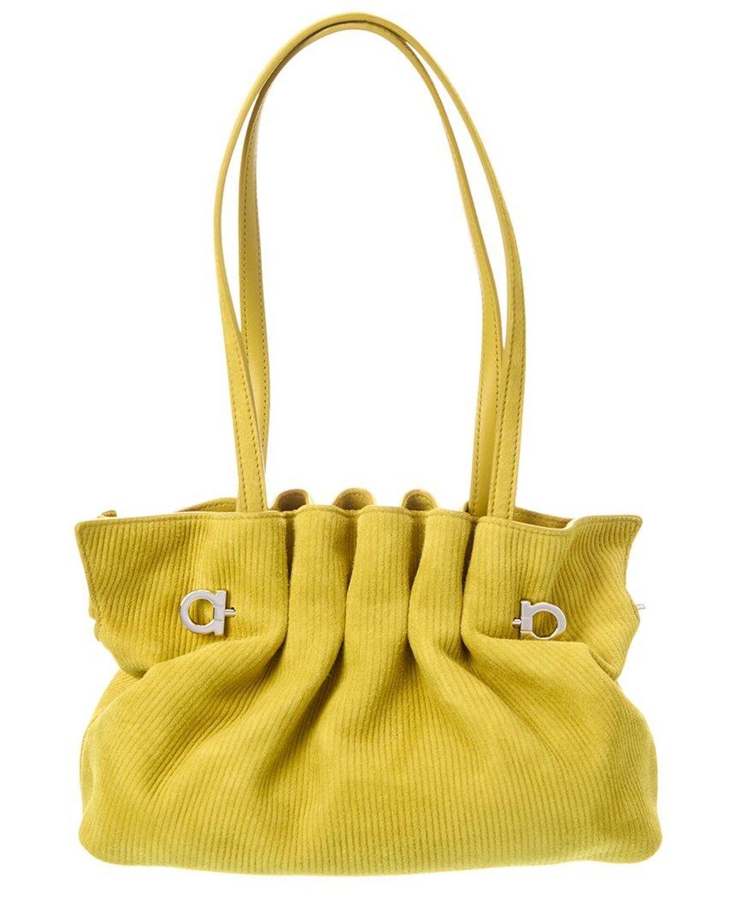 Ferragamo Yellow Logo Suede Tote