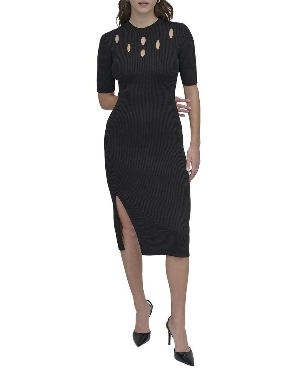 DKNY Black Grated Yoke Sweaterdress