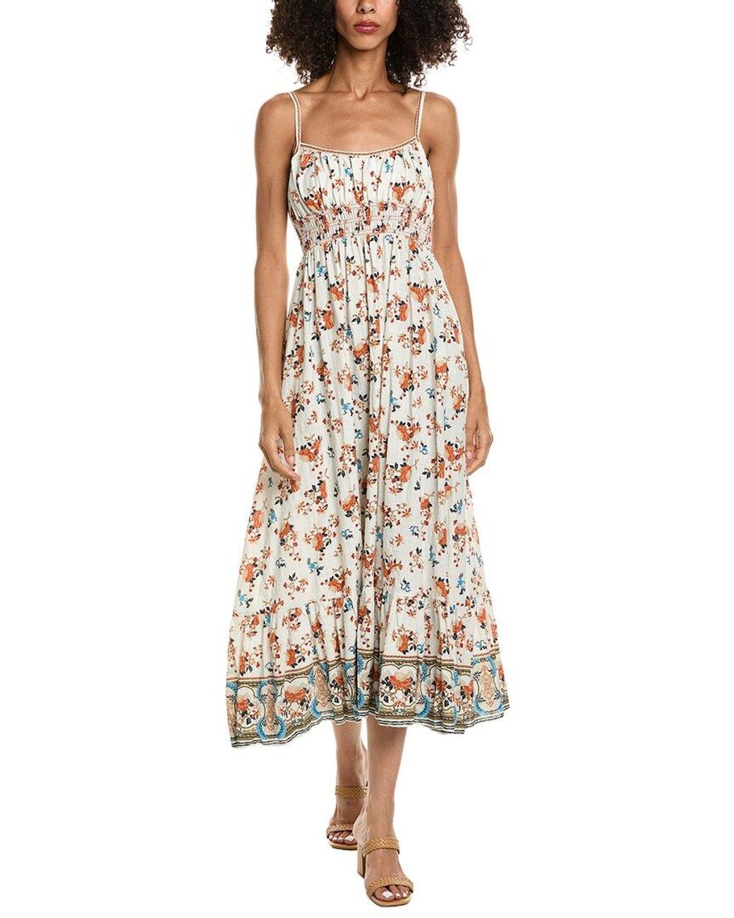 Max Studio Natural Double Spaghetti Strap Midi Dress