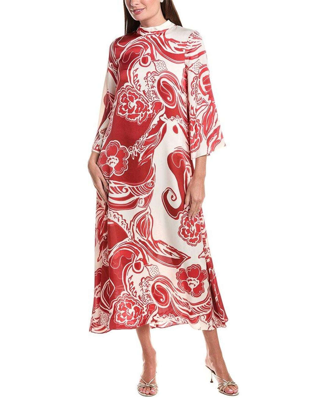 Teri Jon Red Twill Paisly Print Midi Dress