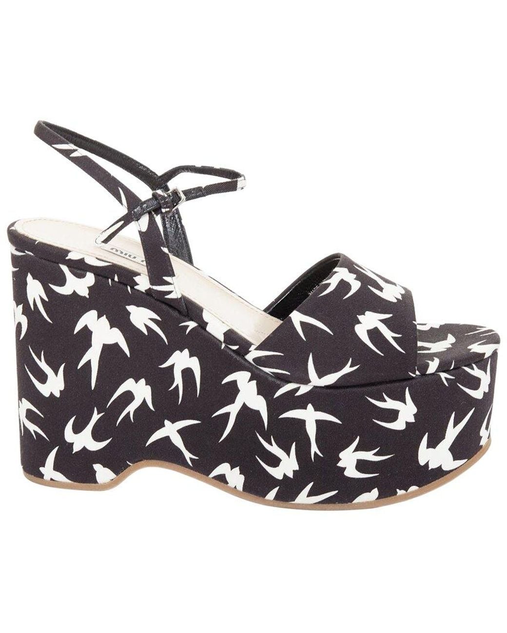Miu Miu Black Cotton 2010 Swallow Print Wedge Heel (Authentic Pre-Loved)
