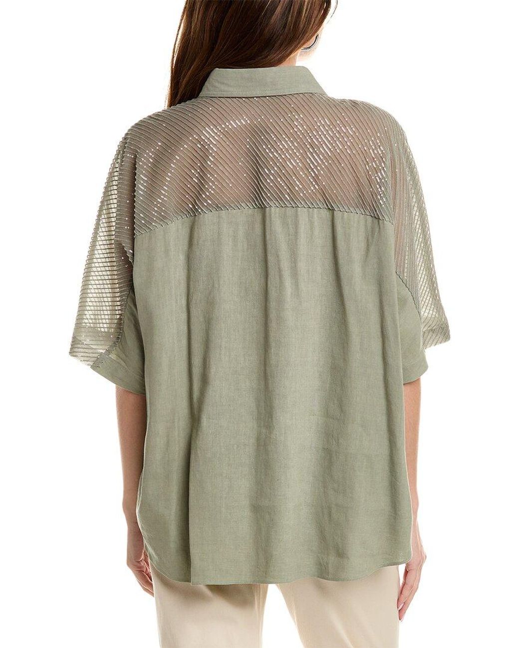 Brunello Cucinelli Green Linen-blend Shirt