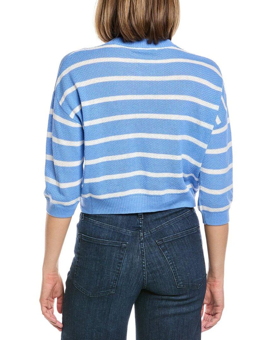 Hannah Rose Blue Stripe Linen-Blend Sweater