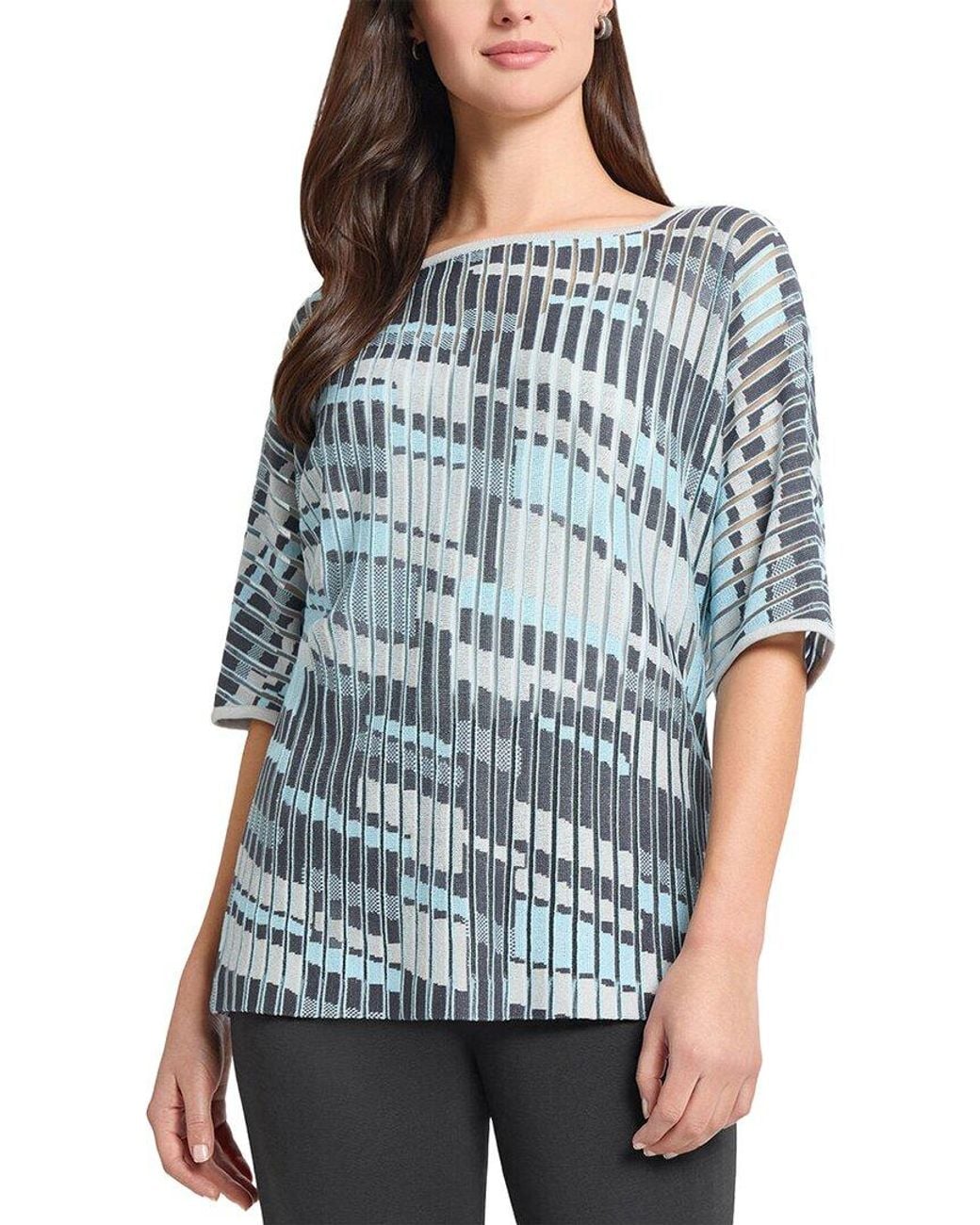 Ming Wang Blue Sheer Burnout Jacquard Knit Tunic