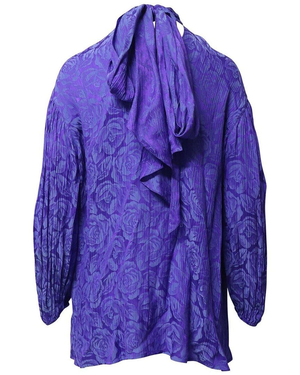 Chloé Purple Crinkled Flower Jacquard Lavalliere Blouse, Size Fr, (Authentic Pre- Loved)