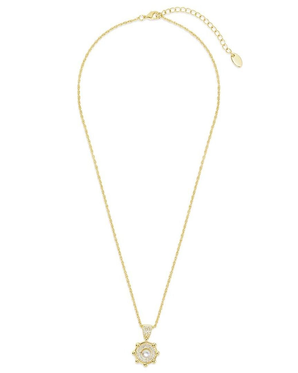 Sterling Forever Metallic 14k Plated 5m Pearl Cz Etta Pendant Necklace