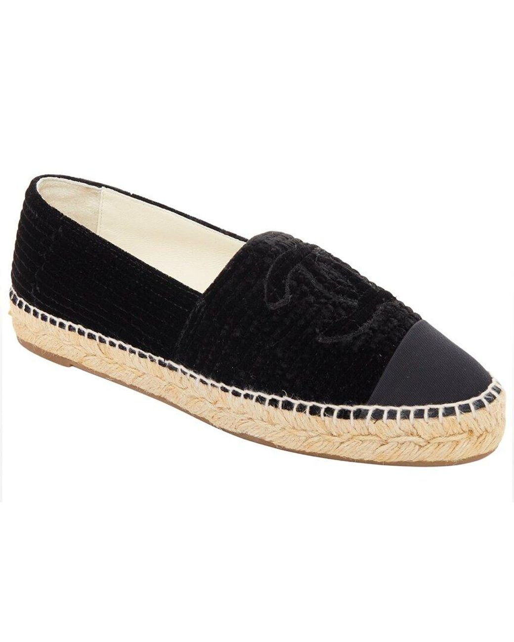 Chanel Blue Velvet Cc Logo Cap Toe Slip-On Flat Espadrille (Authentic Pre- Loved)