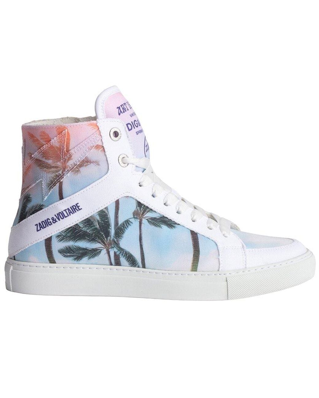 Zadig & Voltaire White High Flash Palm Tree Leather Sneaker