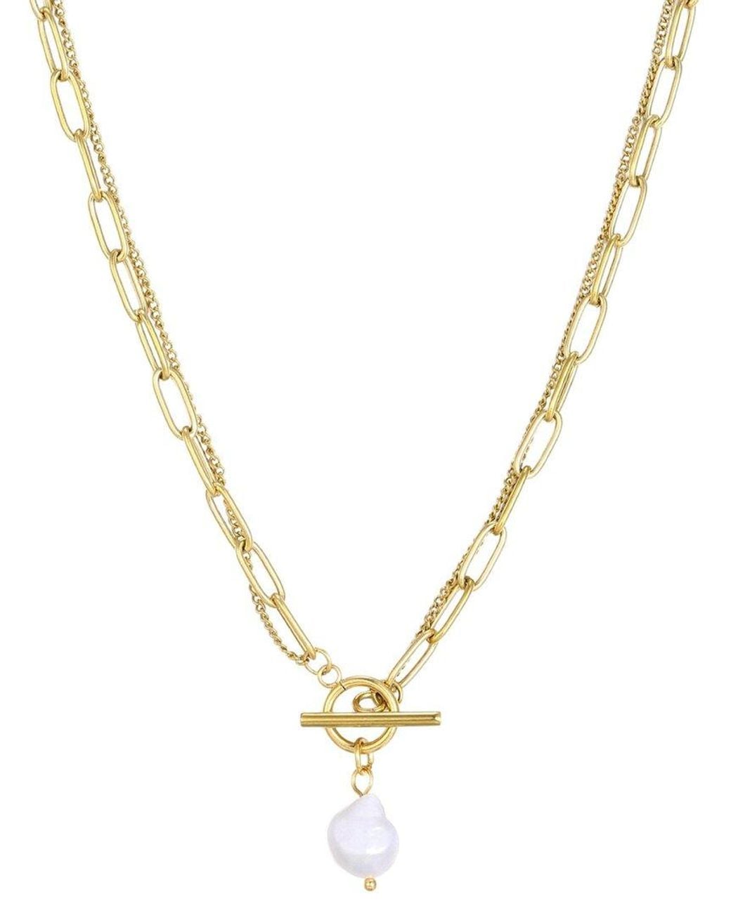 Adornia Metallic 18K Plated Stainless Steel 9Mm Pearl Toggle Necklace
