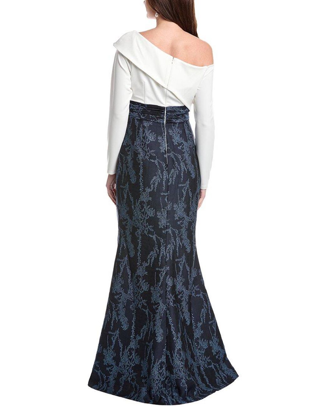 Rene Ruiz Blue Asymmetric Off-Shoulder Knit Top Gown