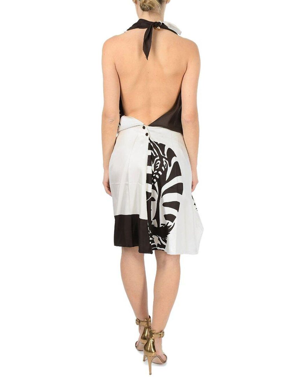 Bottega Veneta Black Draped Zebra Silk Dress